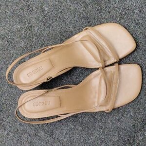 SIMKHAI "Cedonia" Beige Leather Strappy Kitten Heel Sandals